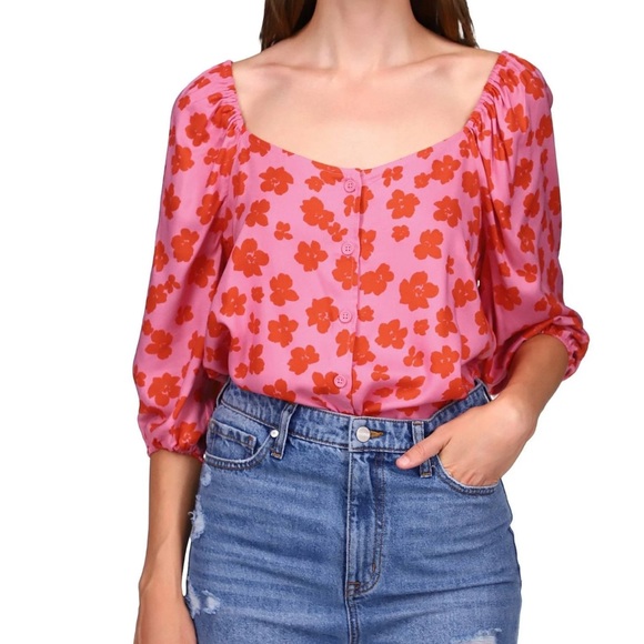 Sanctuary Womens Floral Print Peasant Top Button-Down Top - Picture 3 of 6